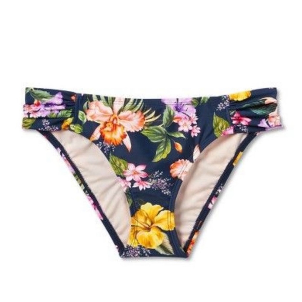 Kona Sol Target Navy Blue Floral Tropical Print Hipster Bikini BOTTOMS XL 12 14